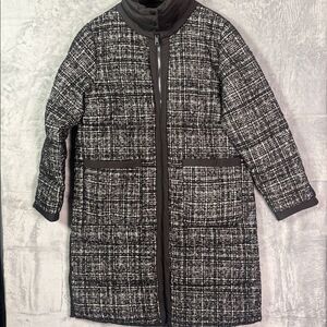 NWOT New Bernardo Black & White Wool Tweed Blend Heavy Puffer Jacket Size Large
